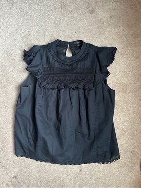 J.crew Black Ruffled Lace Yoke Sleeveless Top